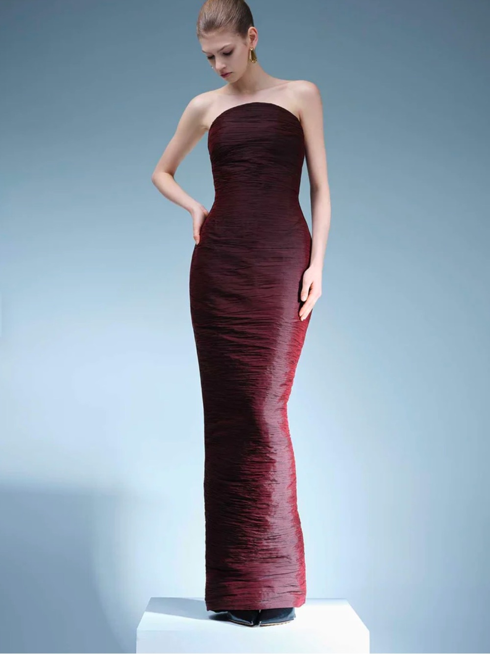 MARMAR HALIM Burgundy Ruched Maxi Dress